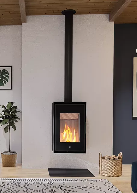 Découvrez le poêle à bois Seguin Ogar, design vertical étanche, 7 kW, idéal maisons neuves bien isolées à Saint Etienne